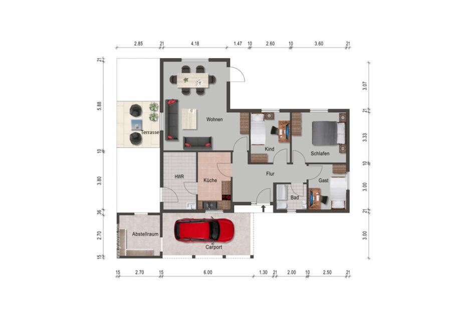 Stilvoll und praktisch: Bungalow mit Wintergarten und Carport - Grundriss