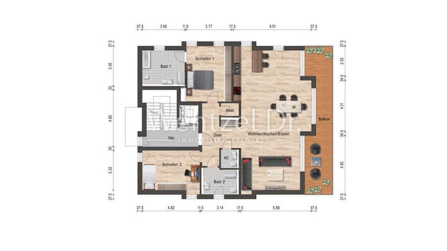 Exklusive Neubauwohnung in exponierter Lage im Dortmunder Süden - Grundriss 1. Obergeschoss, Haus 2